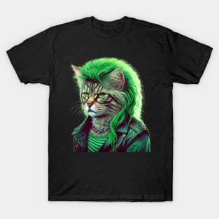 80s Heavy Metal Cat With Mullet T-Shirt